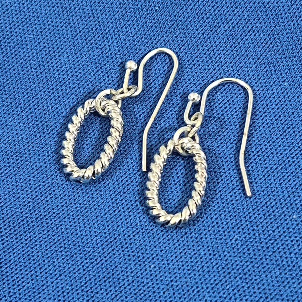 Silver Tone Oval Shaped Rope Dangle‎ Hook Earrings Western Rodeo